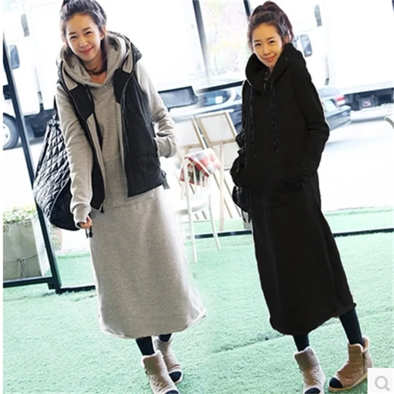 

Women dress new loose big yards longer section plus velvet Keep warm hooded pullover fashion big sizes female swissott