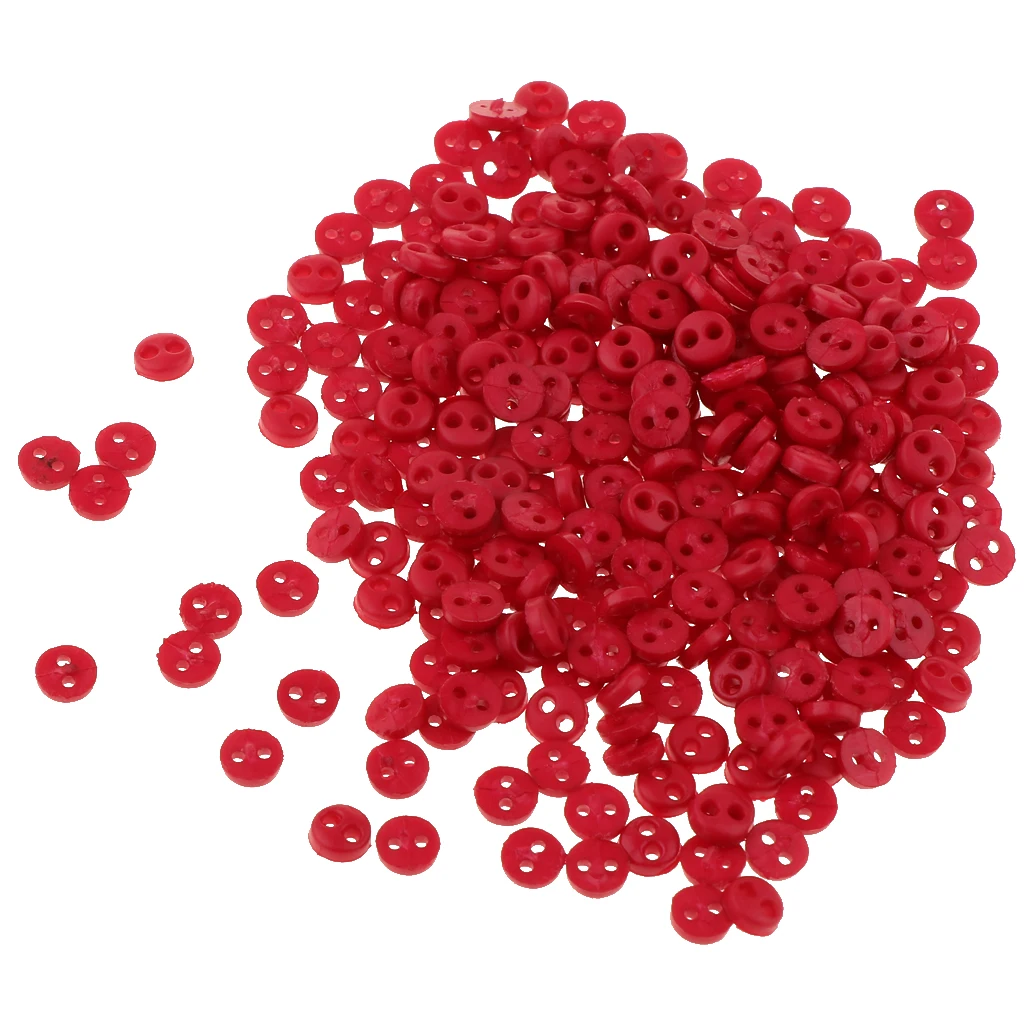Pack of 300 Pieces Wholesale Lot Mini Micro Army Figures Doll Clothes Sewing Buttons Red 4mm 2 Holes Round Buttons