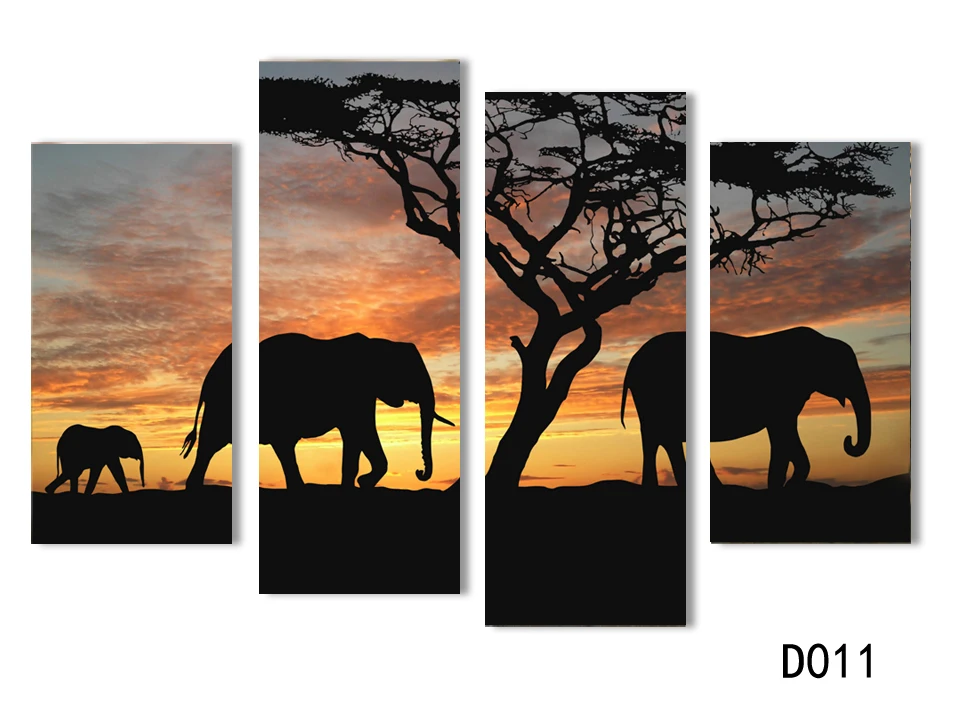 2016 Promotion Fallout 5 Ppcs Sunset Elephant Painting Canvas Wall Art Picture Home Decoration Living Room Print Modern Large