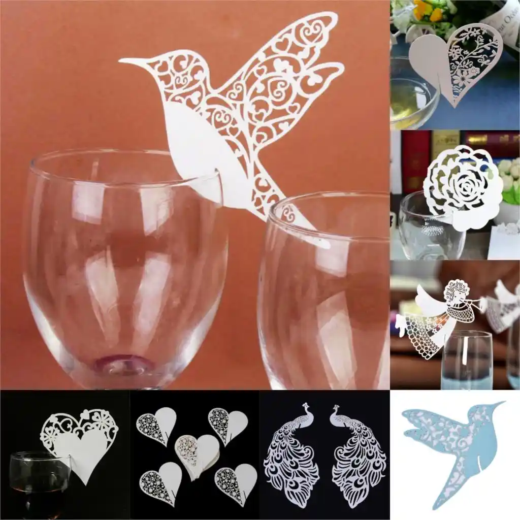 50pcs Laser Cut Butterfly Angel Heart Bird Wine Glass Card Table