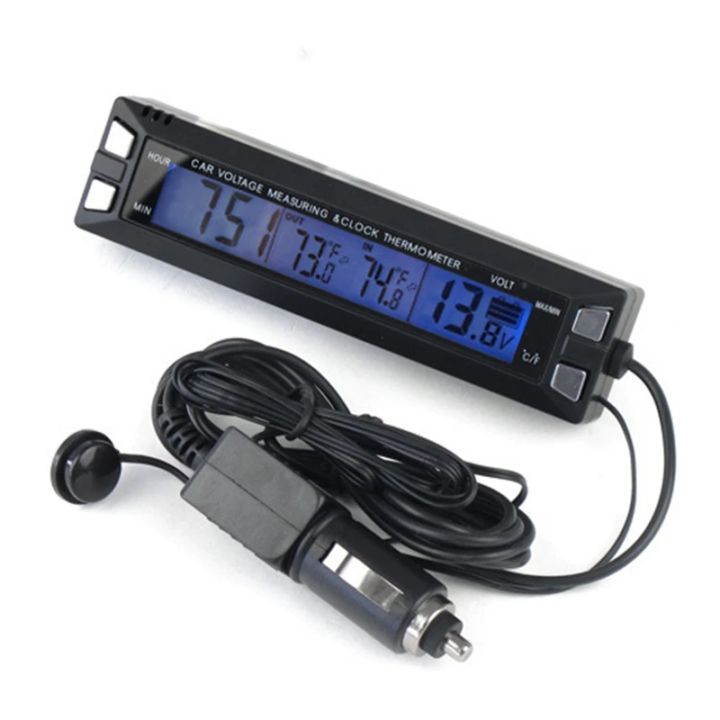 12 В 24 в автомобильный термометр ЖК-цифровой внутренний наружный монитор напряжения автомобиля часы измеритель температуры автомобиля Кабель вольтметра датчик