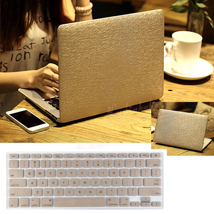 

Luxury Gold Silk Leather Hard Case Cover + Keyboard Cover For Macbook Air Pro 11 13 / Retina Pro 13 Free Shipping Lapop Bag