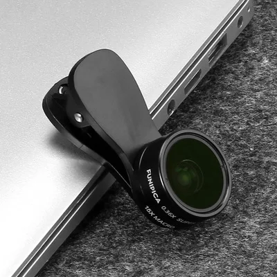 2-в-1 для мобильного телефона объектив 0,36 широкоугольный+ 15 макро высокое качество оптическая стеклянная линза мобильного телефона держатель универсальной бленды путешествий essential - Цвет: Черный