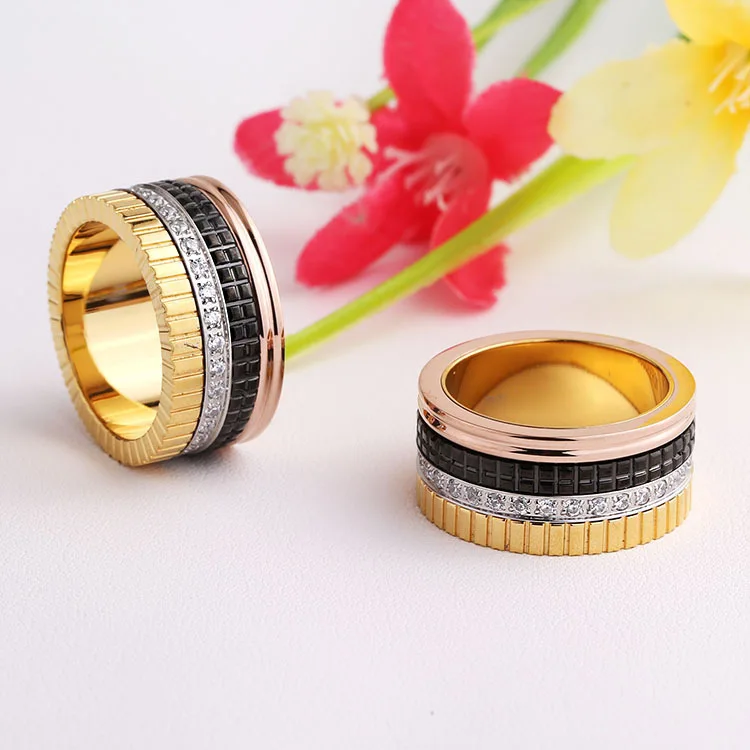 

famous brand zirconia rotate ceramic rotating rings,316L stainless steel mix three color party moving cz crystal gear rings