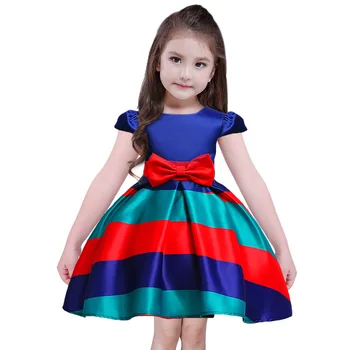 

Summer Kids Stripes Dresses For Girls Elegant Children Princess Evening Party Dresses Flower Girls Wedding Dress vestido infanti