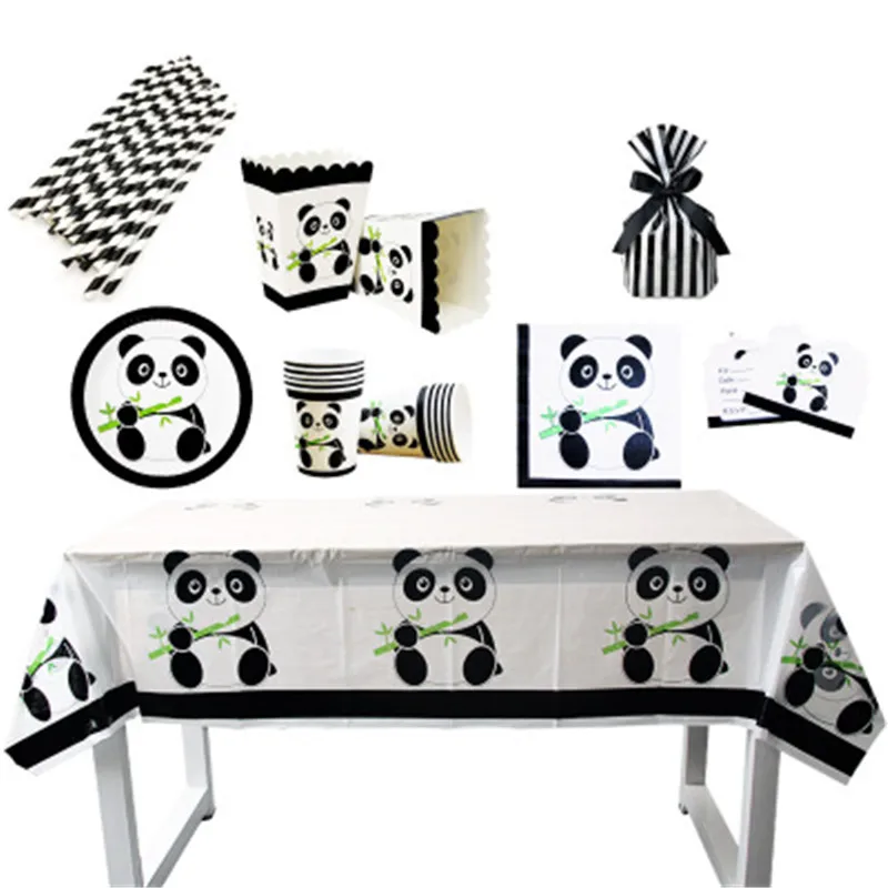 

Cute Cartoon Panda Theme Diaposable Tableware Set For Children Birthday Party Supplies