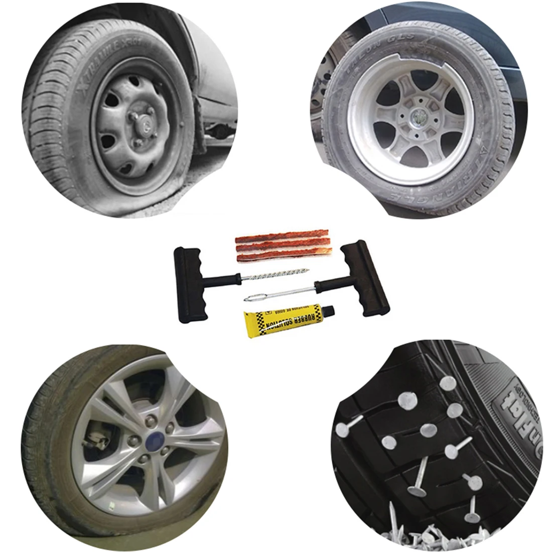 

Car Tire Repair Tool Kit 6pcs For Tubeless Emergency Tyre Fast Puncture Plug Repair Block Air Leaking For Car Truck Motobike