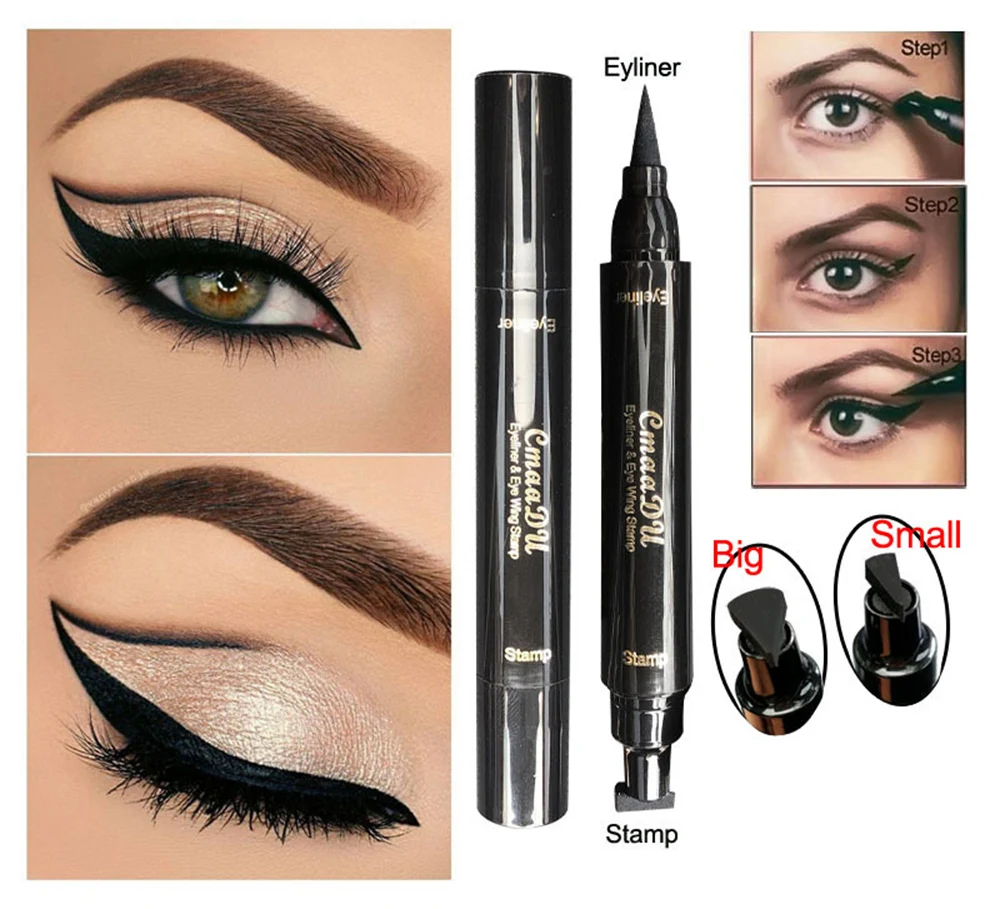 Cmaa Du Eyes Liner Liquid Make Up Pencil Водонепроницаемый черный двухсторонний штамп карандаш для подводки глаз косметический инструмент для макияжа
