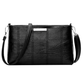 

Women Plaid Messenger Bags Sac a Main PU Leather Shoulder Bags Women Crossbody Bag Ladies Handbags Black