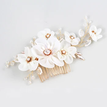 

Jonnafe Handmade Ivory Tulle Floral Bridal Hair Comb Accessories Fashion Crystal Wedding Prom Women Headpiece Hair Jewelry