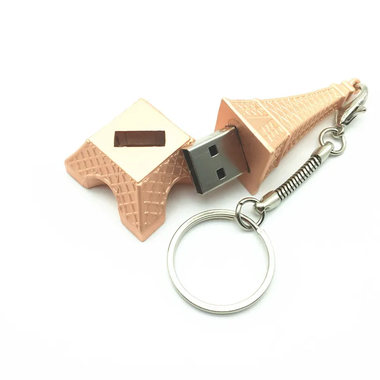 Hot Sale USB Flash Drive Metal Eiffel Tower Shape 4GB 8GB 16GB 32GB Usb Flash Memory Thumb Pendrives For Gifts+ Key Chain