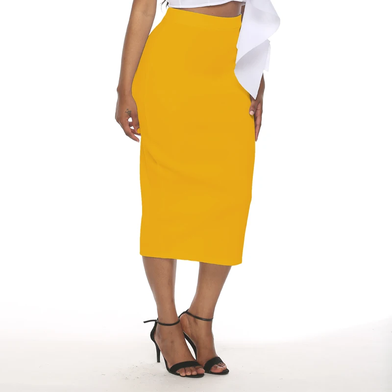 Узкая белая женская юбка-карандаш эластичная высокая талия до середины икры облегающая юбка Jupes Женская универсальная стильная юбка Falads размера плюс