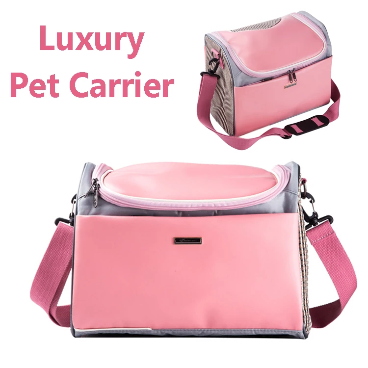 Pink pu leather Pet cat small dog Travel luxury Carrier bag outdoor