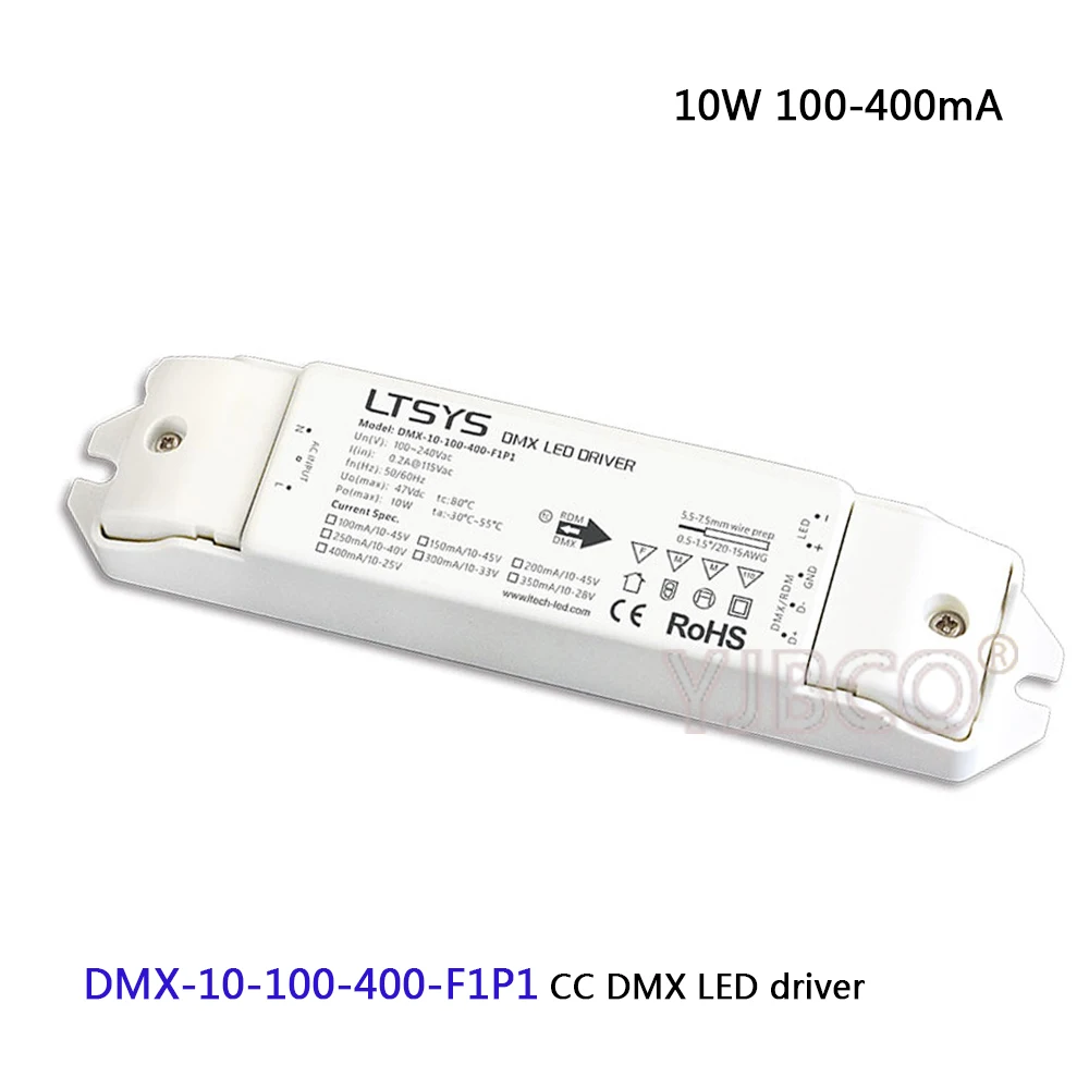 

LTECH dimming led intelligent driver;DMX-10-100-400-F1P1;100-240VAC input 10W 100-400mA output CC DMX512/RDM led Driver