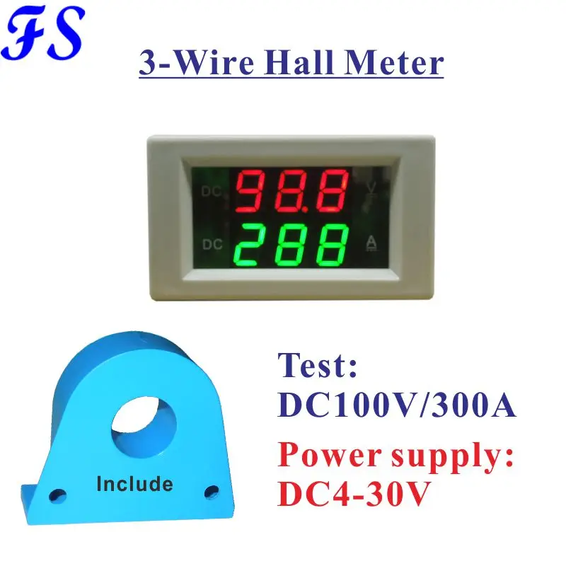 DC 0 100V 0 300A LED Digital DC Hall Meter Voltmeter Ammeter DC Amp