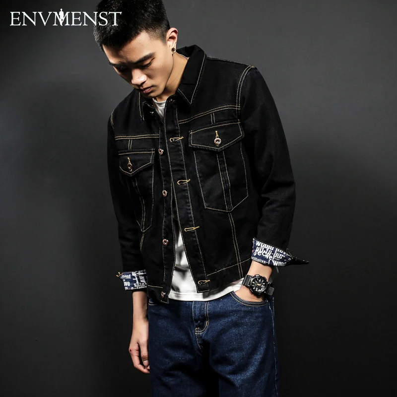 

2017 New Style Men's denim outerwear men's short denim jacket fashion jeans autumn spring denim jackets thin coat classic black