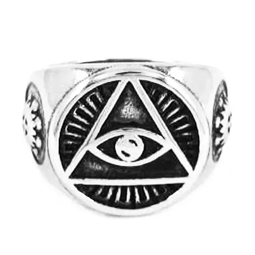Illuminati Pyramid Eye Symbol Ring Stainless Steel Jewelry Silver
