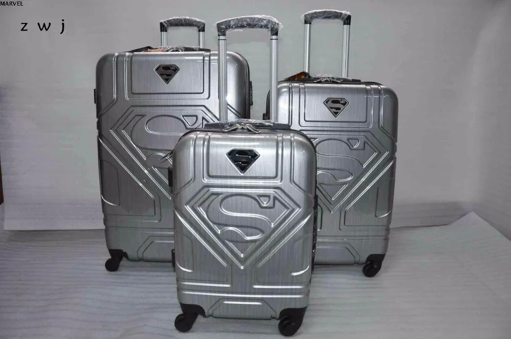 

Cool ! superman luggage hero pattern trolley 4 wheels travel rolling luggage boarding suitcase for unisex