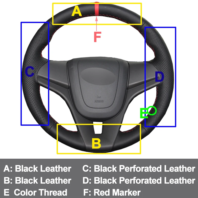 HuiER ручная вышивка Чехол рулевого колеса автомобиля дышащий красный маркер для Chevrolet Cruze 2009- Aveo 2011- Holden Cruze 2010