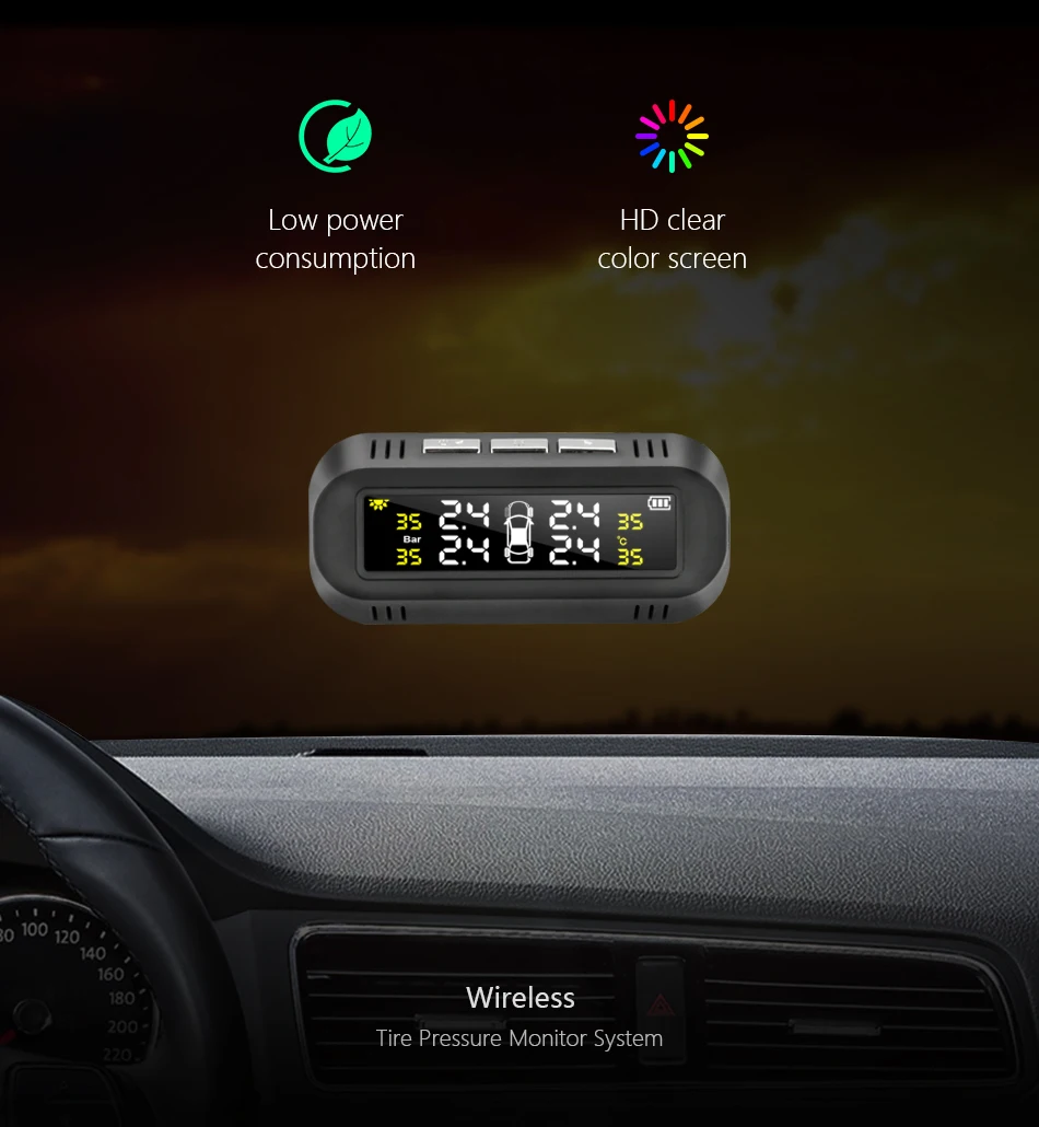 Jansite солнечная система контроля давления в автомобильных шинах, система контроля давления, дисплей, прикрепленный к стекПредупреждение TPMS, предупреждение о температуре с 4 датчиками, бар