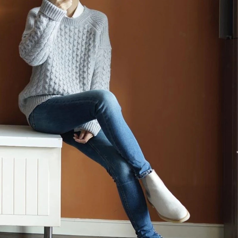 FRSEUCAG 2018 autumn and winter new female heavy round neck twist cashmere sweater loose sweater thick sweater bottoming shirt Sweaters