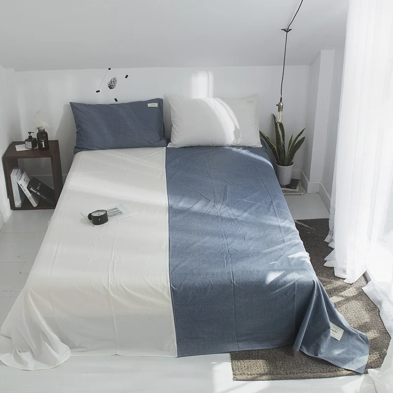 

Blue And White Mosaic Pattern Bedding Sheet Home Textile Printing Solid Color Flat Sheets Combed Cotton Bed Sheet Linen For King