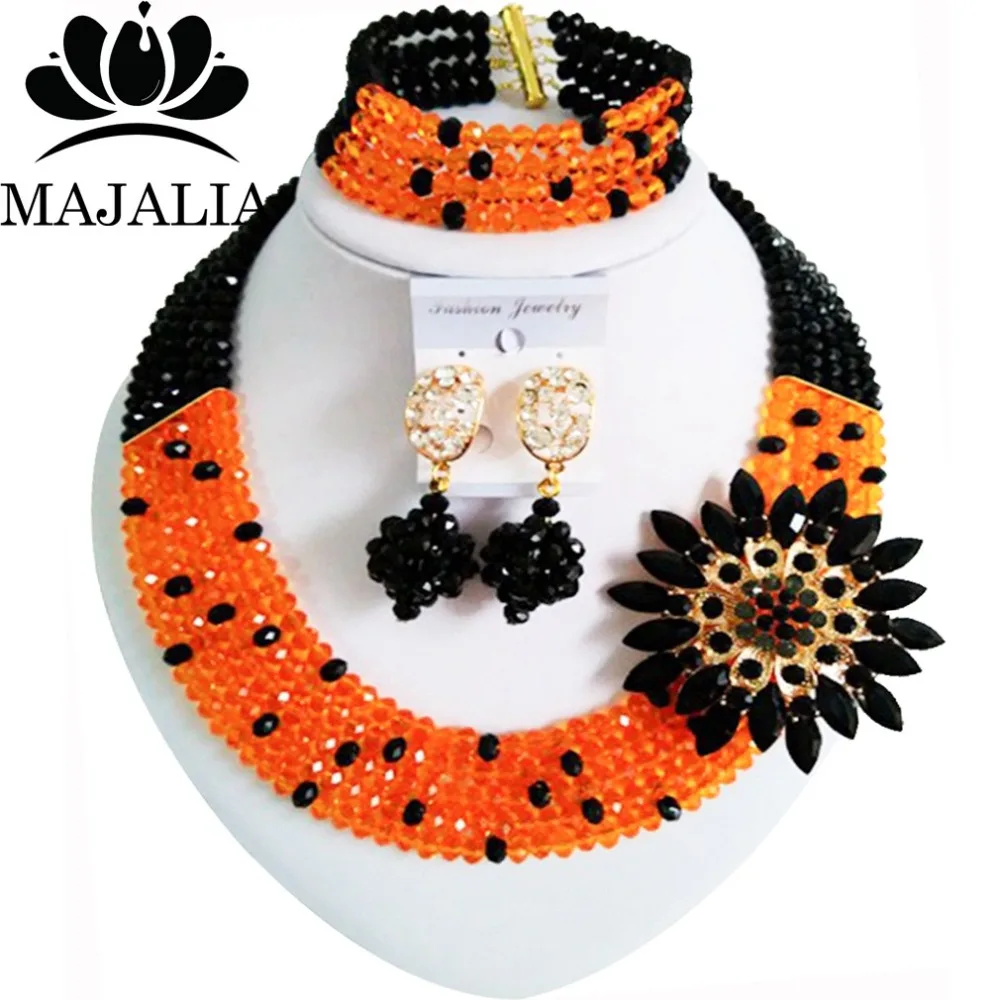 

Fashion african jewelry beads orange nigerian wedding african beads jewelry set crystal Free shipping Majalia-243