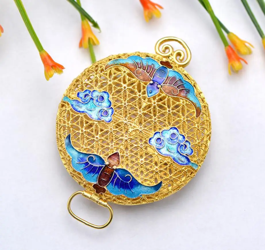 

Fashion Jewelry Real S925 Sterling Silver Chinese Cloisonne Women Fashion Luxury Hand Made Buddisum Kwu Box Pendant Necklaces