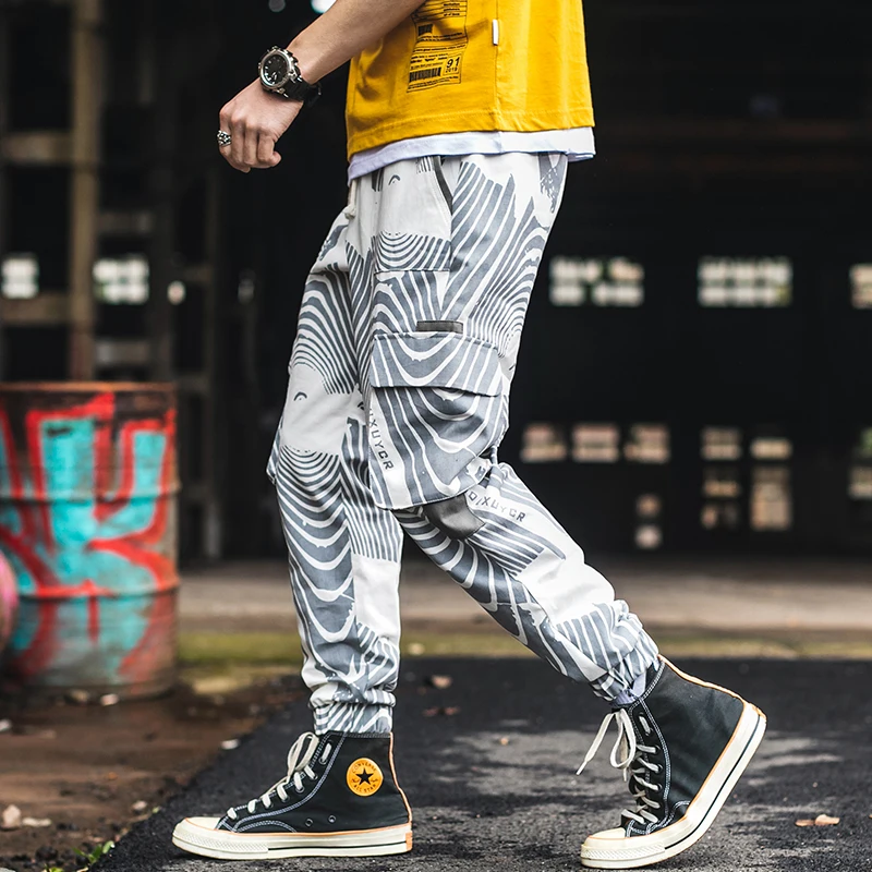 

LOLDEAL Men's Multi-pocket Harlan Hip Hop Popular Zebra Print Trousers Street Men's Casual Fashion Nine Pants