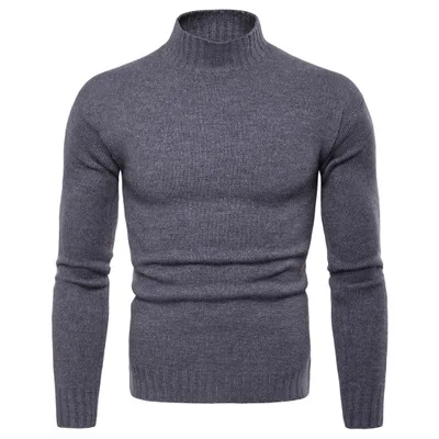 HCXY,, мужские вязаные свитера, воротник-стойка, нижняя рубашка, нижняя рубашка, мужской свитер, стрейчевый, шлифованный, стоячий воротник - Цвет: Темно-серый