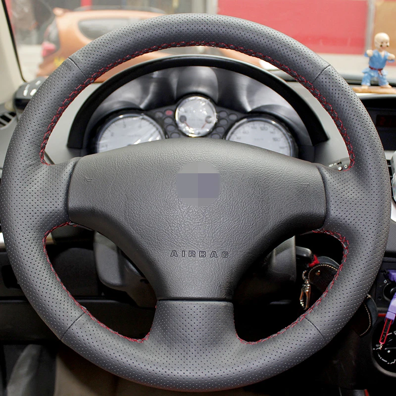 POUR PEUGEOT 206 HDI SW CC Noir volant en cuir Housse Bleu Roi Bracelet