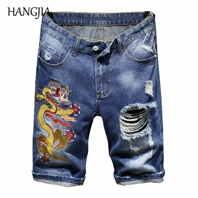 blue ripped denim shorts mens