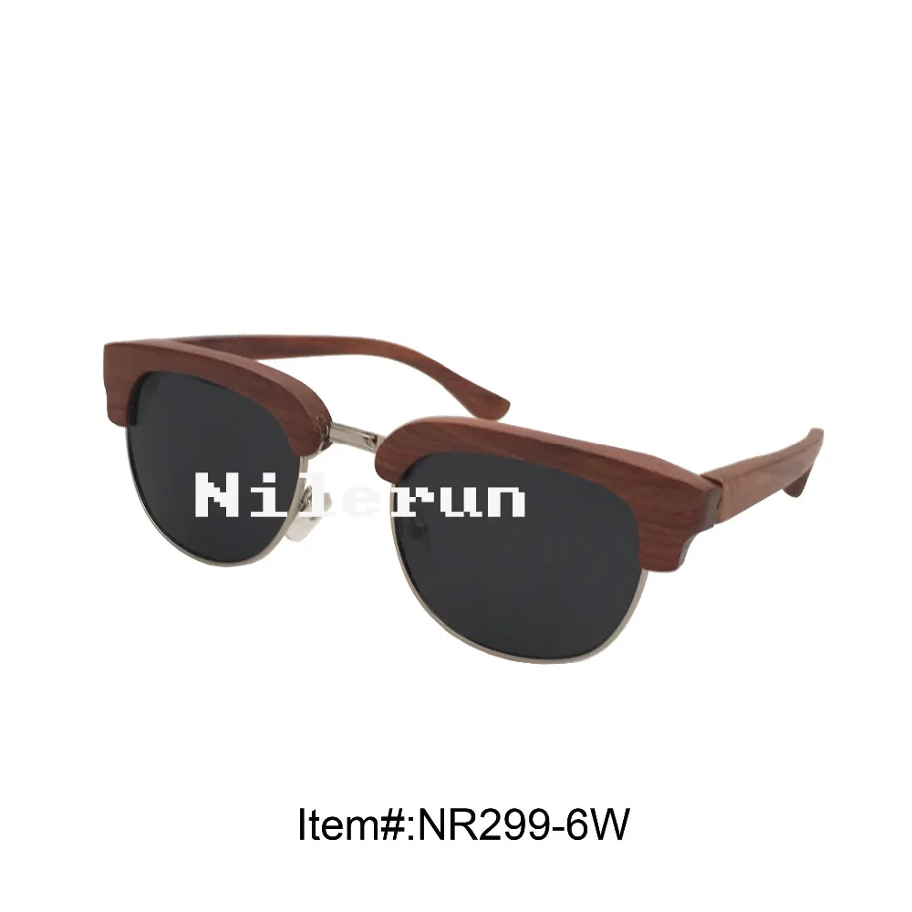 

Fashion gold metal rim red sandal wood sunglasses