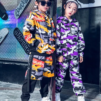 

Modern New Jazz Dance Costumes Camouflage Suit For Children'S Girls Boys Hip Hop Street Dancing Performance Costumes Set DWY1027