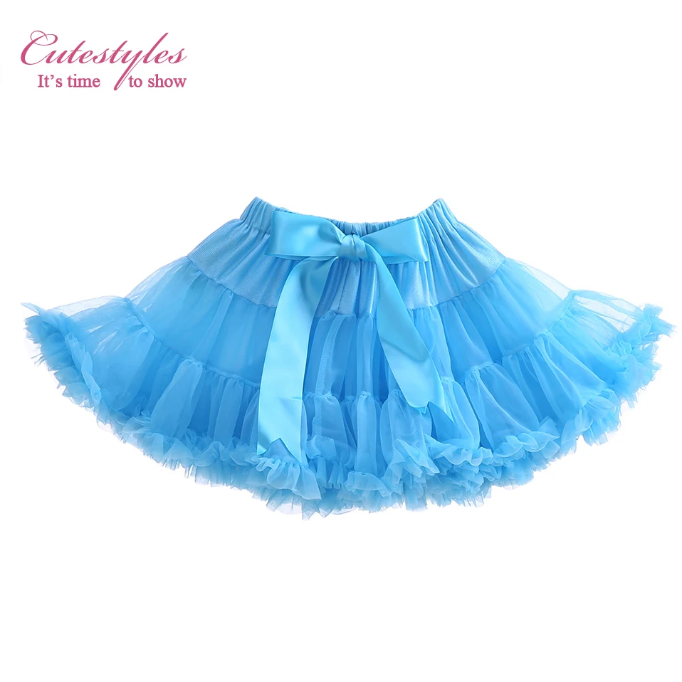 Cutestyle Blue Beautiful Girls Tutu Skirts With Bow Multi layer Princess Costumes For Party And