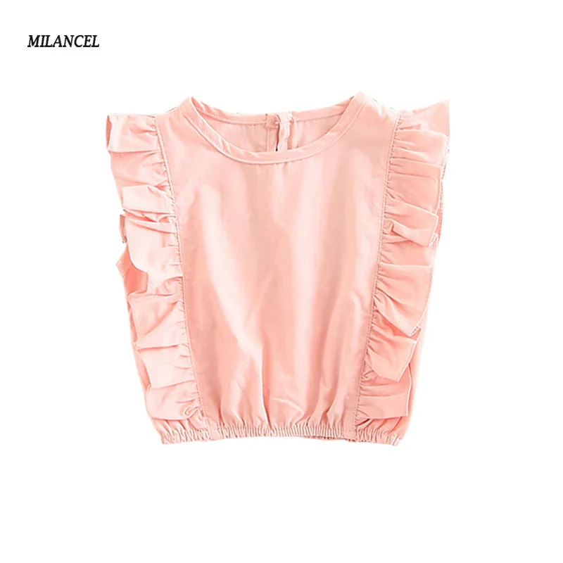 

Milancel 2017 Girls Sleeveless T-shirt Baby Striped Tee Flare Sleeve Tops Baby Cotton Clothes Cute Summer Baby Clothing