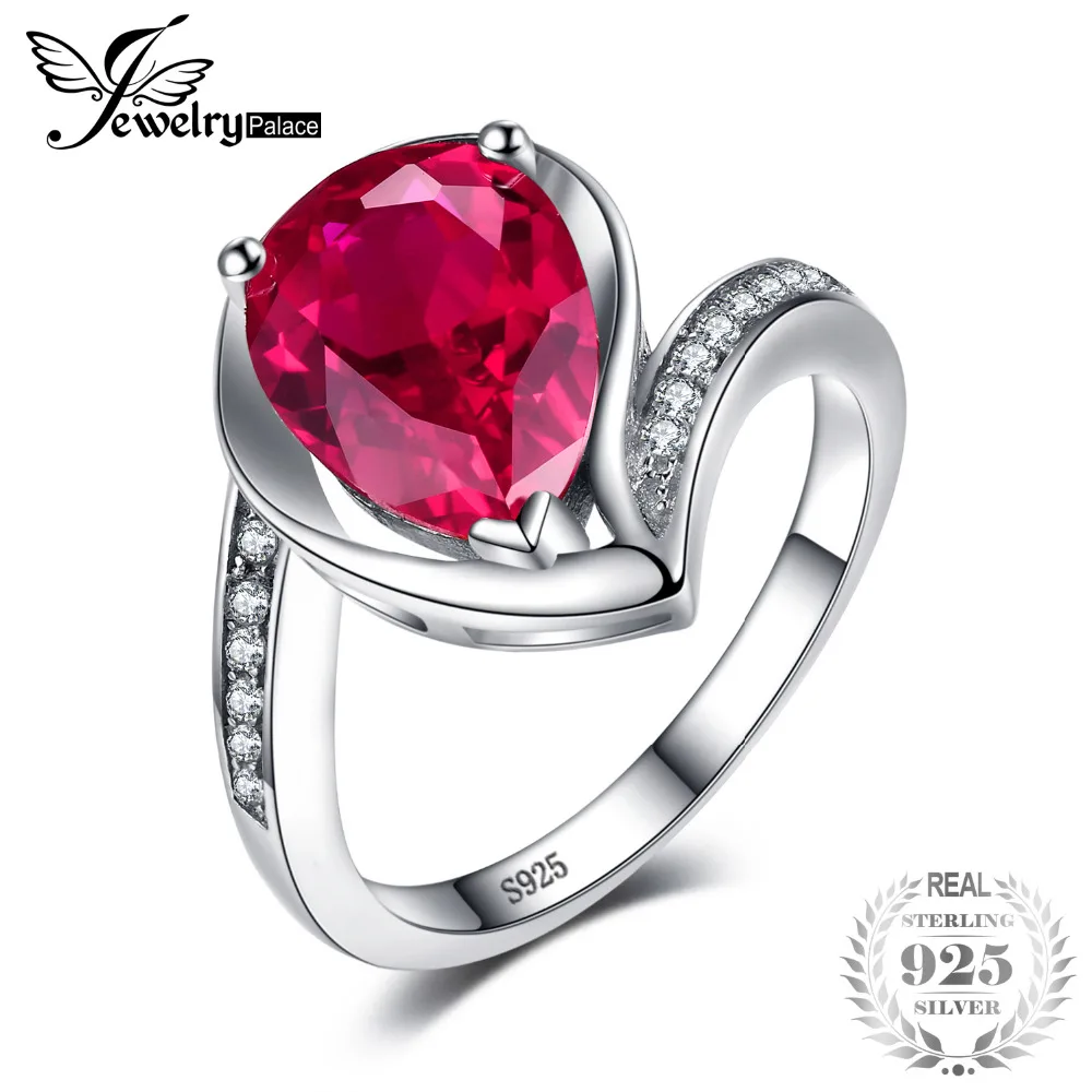 

JewelryPalace Water Drop 4.9ct Created Red Rubies Anniversary Promise Ring For Women Genuine 925 Sterling Silver Jewelry Fashion