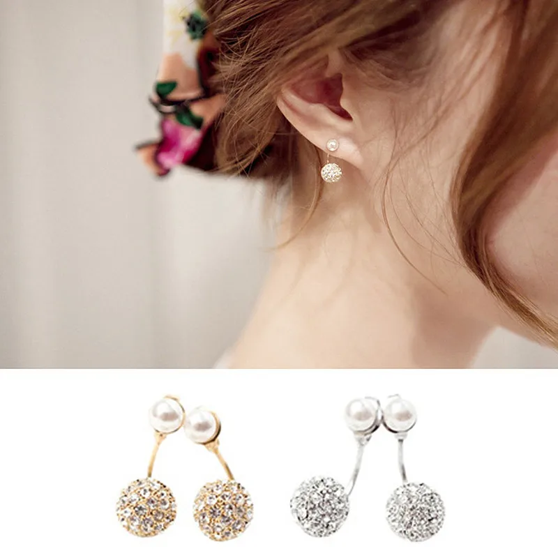 Stud Earring Fashion Imitation Pearl Rhinestone Star Models Double Ball