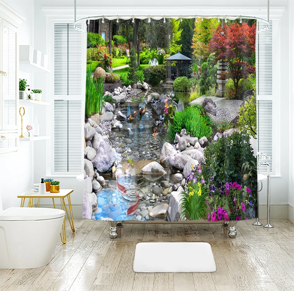 3d Садовый цветок занавеска для душа s красота природа бамбуковый поток занавеска для ванной утолщенная Водонепроницаемая утолщенная занавеска для ванной