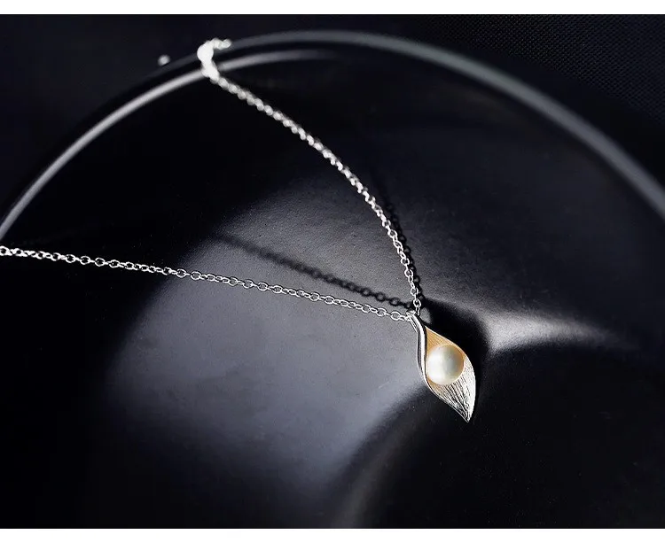 Прямая 925 стерлингового серебра жемчужные подвески листья и ожерелья ювелирные изделия воротник Colar de Plata