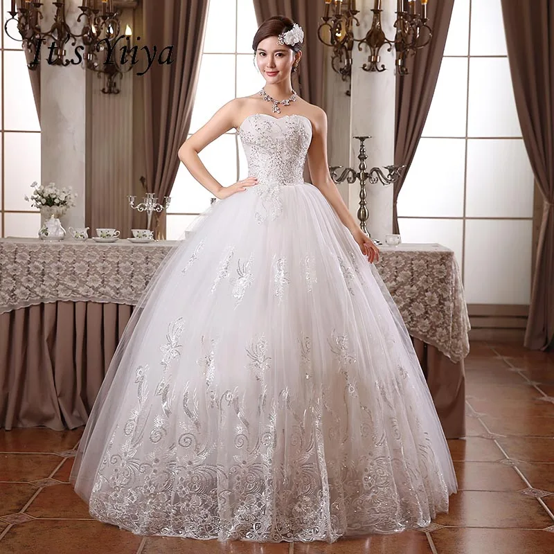 2017 Custom Made Reálné Photo Plus velikost Sequins Bez ramínek krajkové svatební šaty Levné bílé nevěsty Frocks Vestidos De Novia HS099