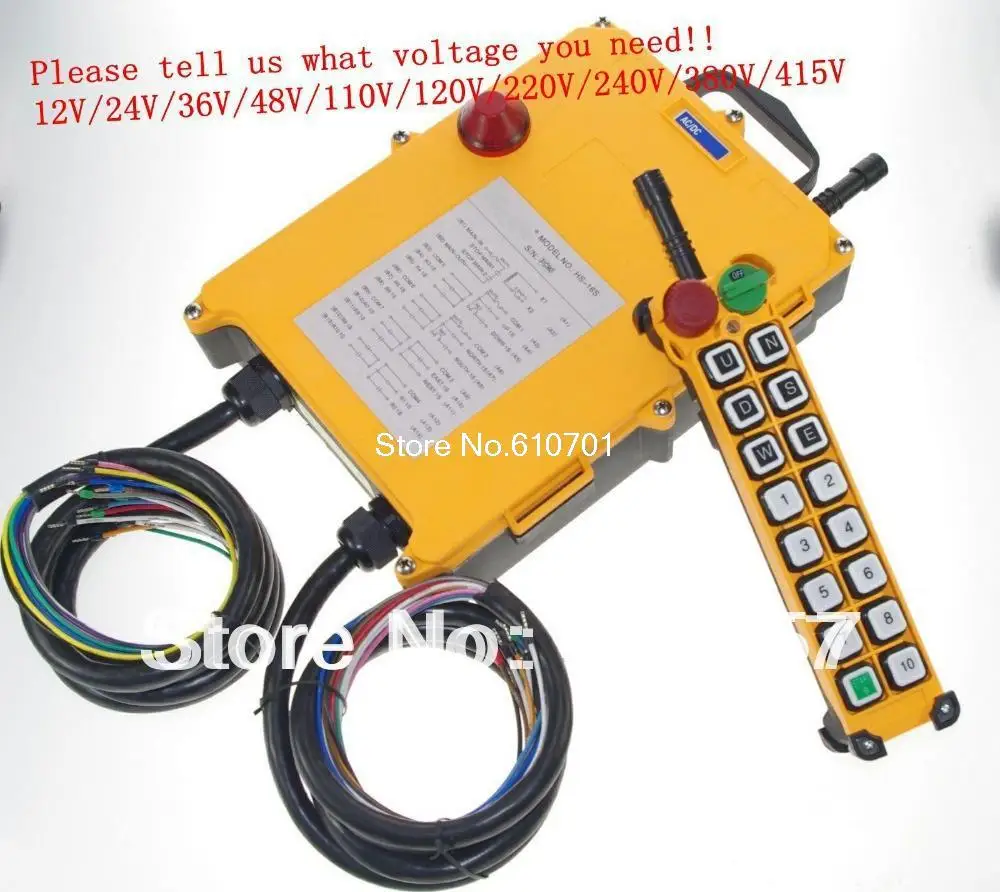 

16 Channels 1 Speed 1 Transmitters Hoist Crane Truck Radio Remote Control System with E-Stop Tell us the voltage you need