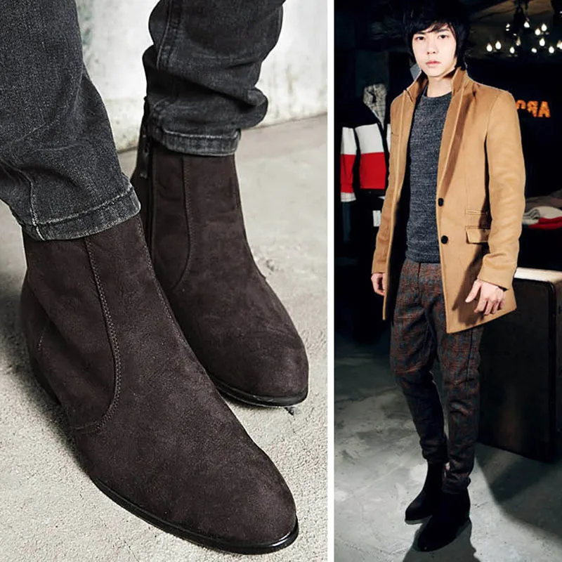 Men Pointy Toe Business Real Leather Ankle Boot High Top Chelsea Shoes Star Pump
