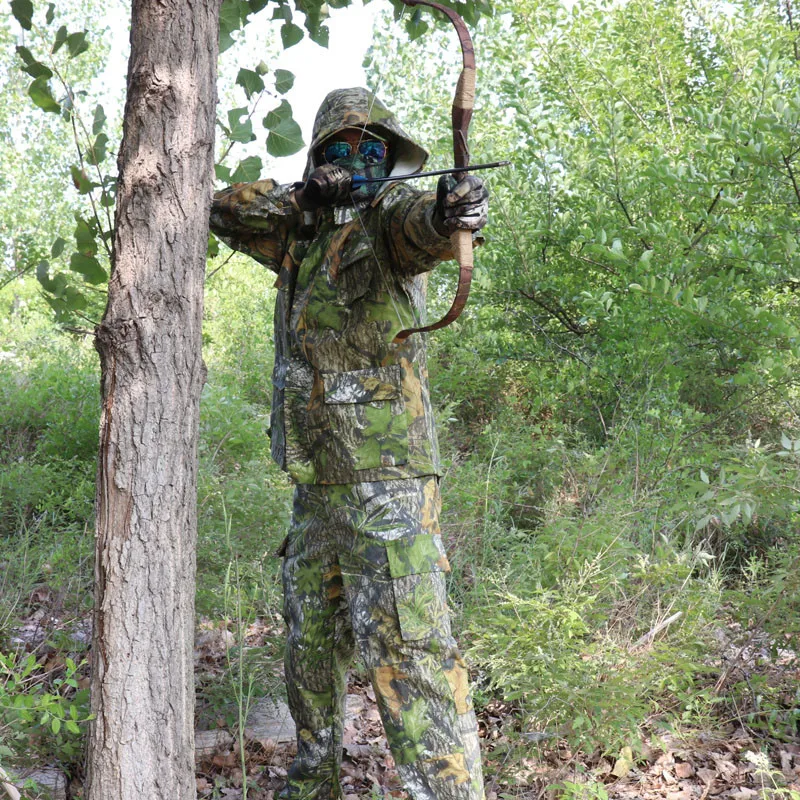 Зеленый лес камуфляж хлопок дышащий бионический камуфляж охотничья одежда охота Ghillie костюм куртка брюки униформа