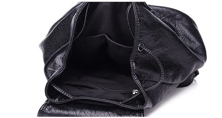 MJ Soft Leather Women Backpack Large Travel Bag PU Leather Female Daypack Black Backpack School Bag for Teenage Girls (11)