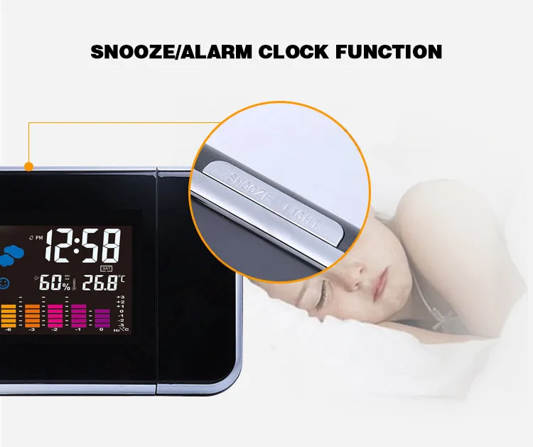 Loskii DC-003 Digital Wireless Hygrometer Therometer LED Projection Weather Station Alarm Clock 