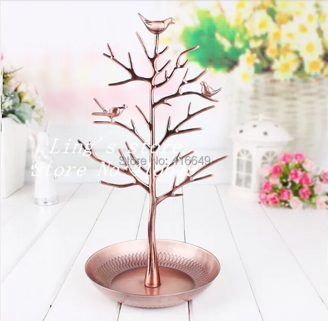Free Shipping Retro Copper Color Earring Ring Jewelry Tree Stand Free Shipping Retro Copper Color Earring Ring Jewelry Tree Stand Display Organizer Holder Show Rack