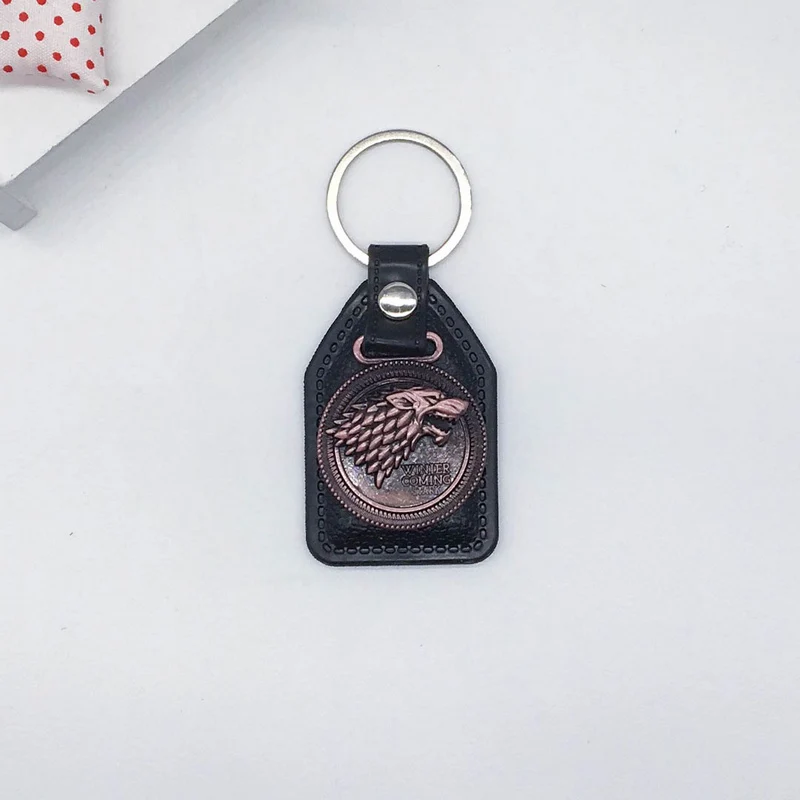 

Creative Custom Men Leather Game of Thrones Key Chain Keychain Metal Car Key Ring Stark Holder Chaveiro Jewelry Gift Souvenirs