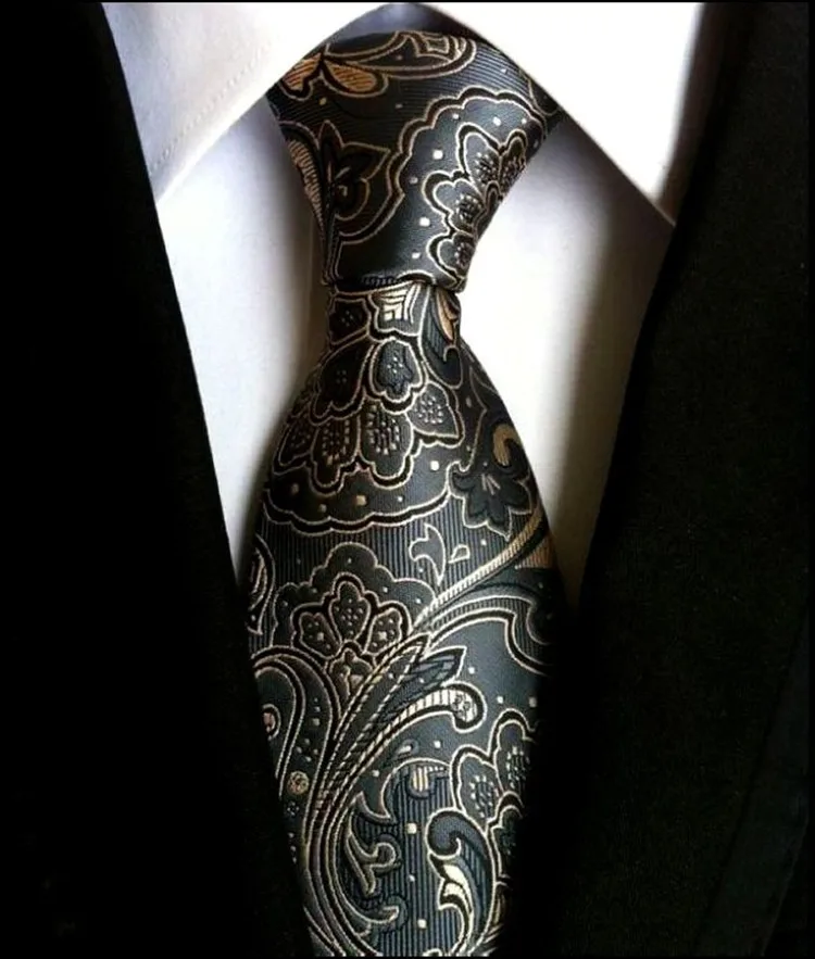 

High Quality Paisley Gray 100% Silk Mens Tie New Fashion Jacquard Woven Classic Ties For Men Gravata Corbatas Wedding Neckties
