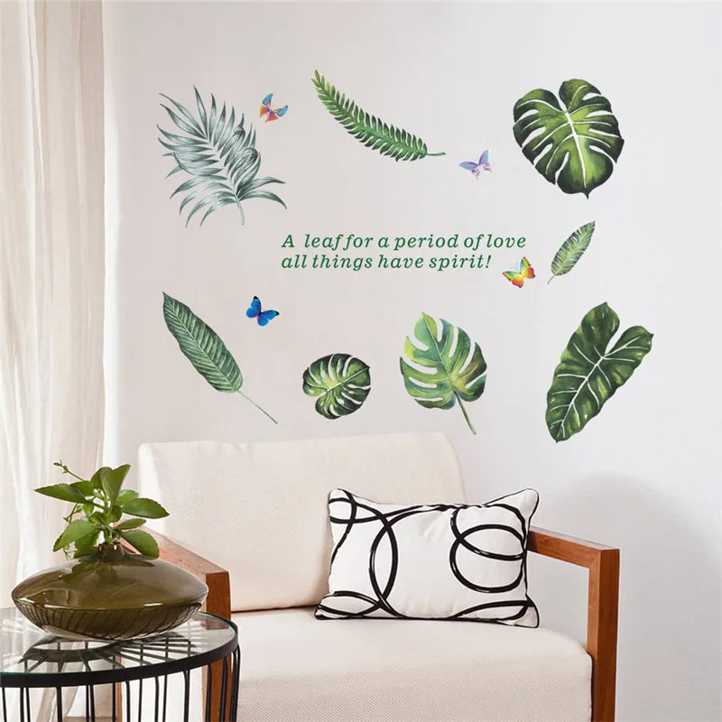 % 3d vivid leaf butterfly wall stickers living room bedroom TV Background window decor decals home diy poster mural | Дом и сад